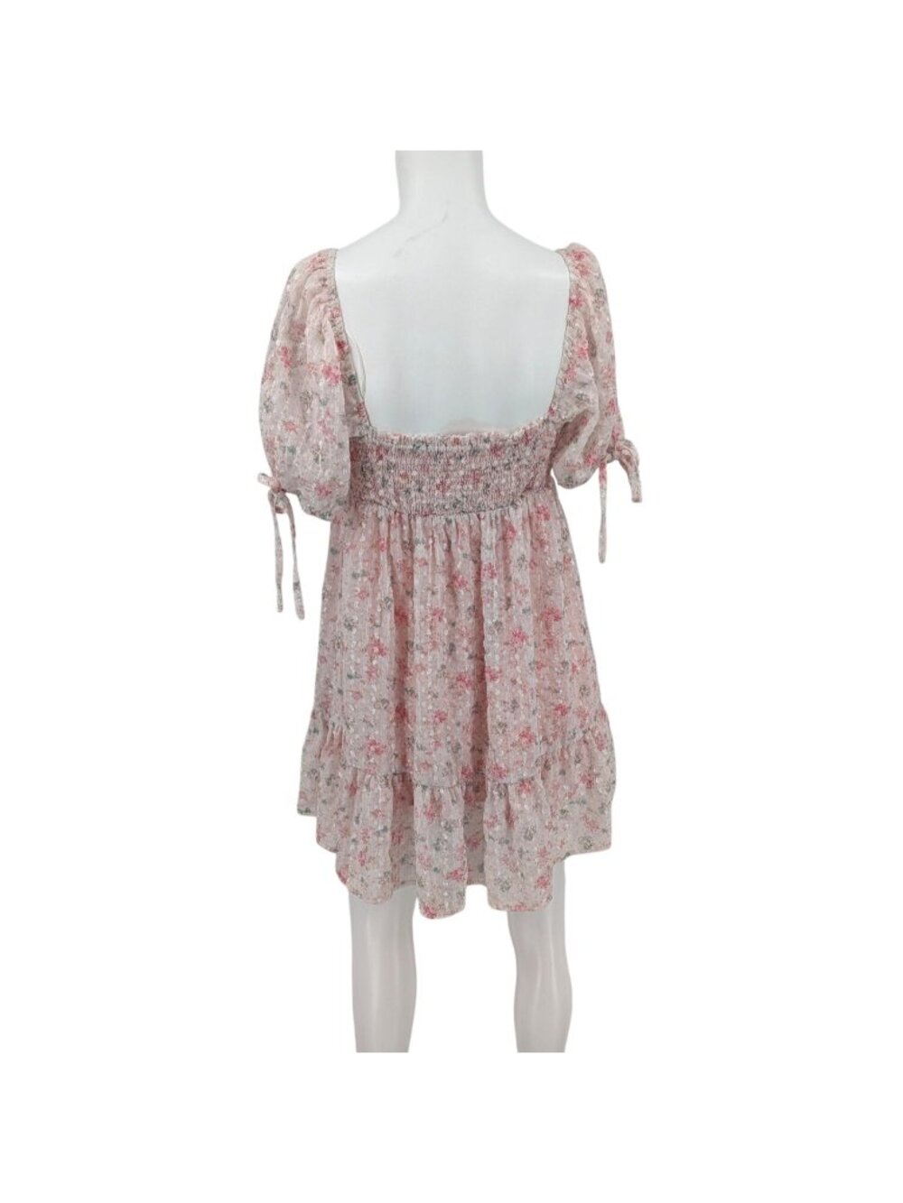 Floral Babydoll Mini Dress Coquette Cottage Fairy Puff Sleeve Y2K Smocked Large - Picture 2 of 9